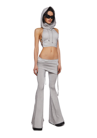 Tempo Hooded Crop Halter Top - Light Gray