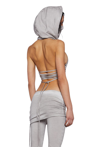 Tempo Hooded Crop Halter Top - Light Gray