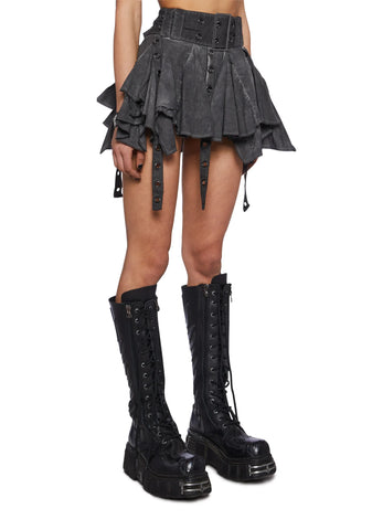 Crossfade Handkerchief Hem Skirt With Straps - Black