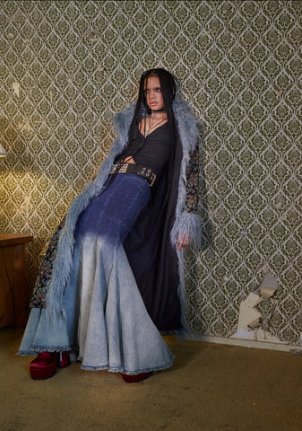 Fight Against Destruction Denim Skirt- Light Blue