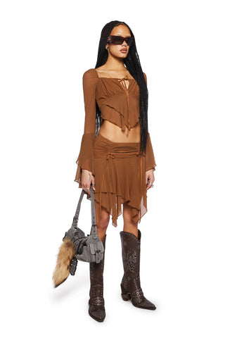 Wild Attraction Mesh Mini Skirt- Brown