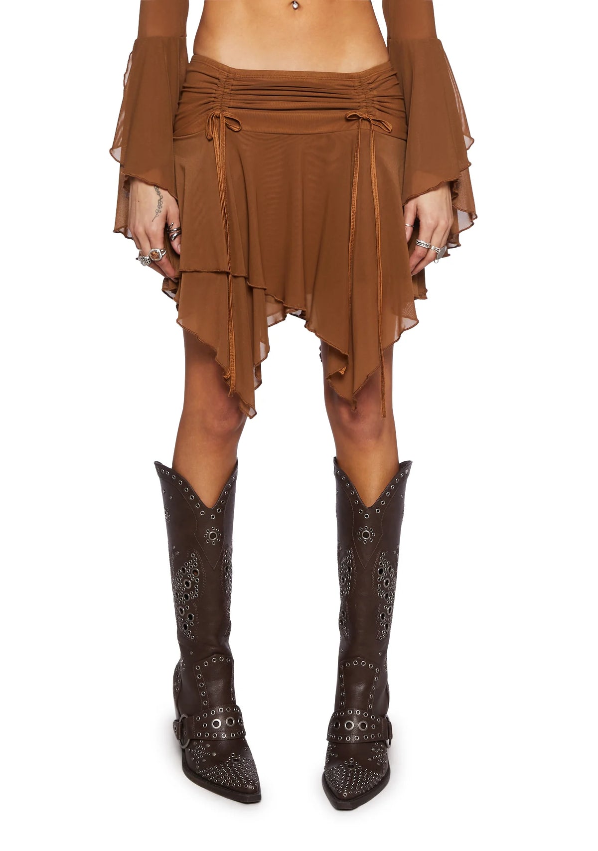 Wild Attraction Mesh Mini Skirt- Brown