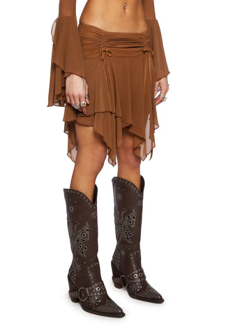 Wild Attraction Mesh Mini Skirt- Brown
