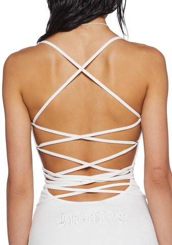 Crossfade Backless Ribbed Mini Dress- Bone