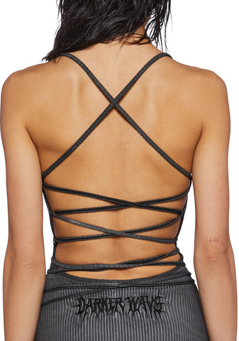Crossfade Backless Ribbed Mini Dress- Black