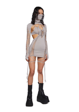 Crossfade Shredded Dress With Shrug - Ecru