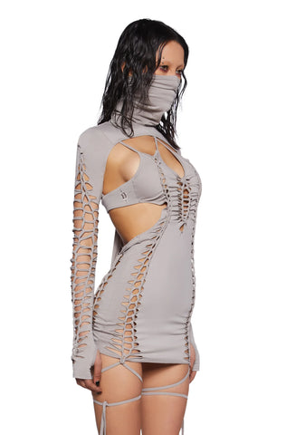 Crossfade Shredded Dress With Shrug - Ecru