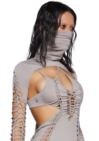 Crossfade Shredded Dress With Shrug - Ecru