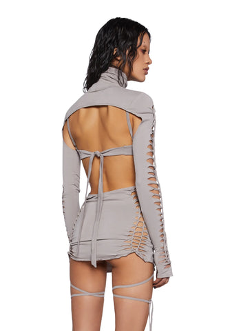 Crossfade Shredded Dress With Shrug - Ecru