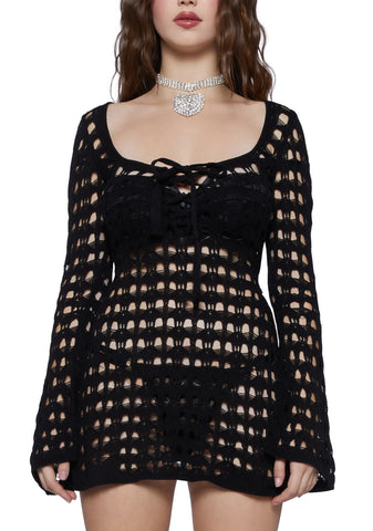 Hooked On You Crochet Dress- Black