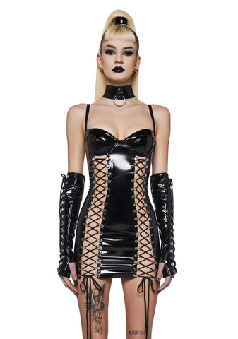 Crimson Mistress Bodycon Dress And Glove Set