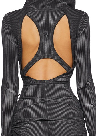 Crossfade Hooded Long Sleeve Romper - Black