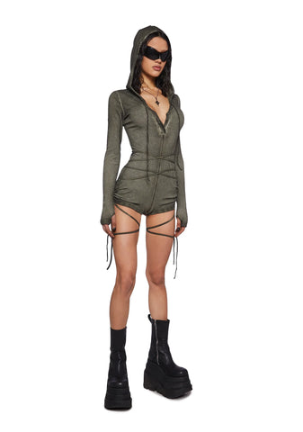 Crossfade Hooded Long Sleeve Romper - Green