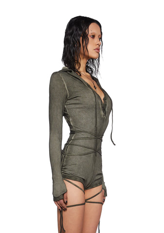 Crossfade Hooded Long Sleeve Romper - Green