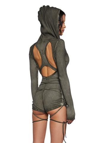 Crossfade Hooded Long Sleeve Romper - Green
