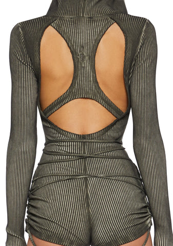 Crossfade Hooded Long Sleeve Romper - Green