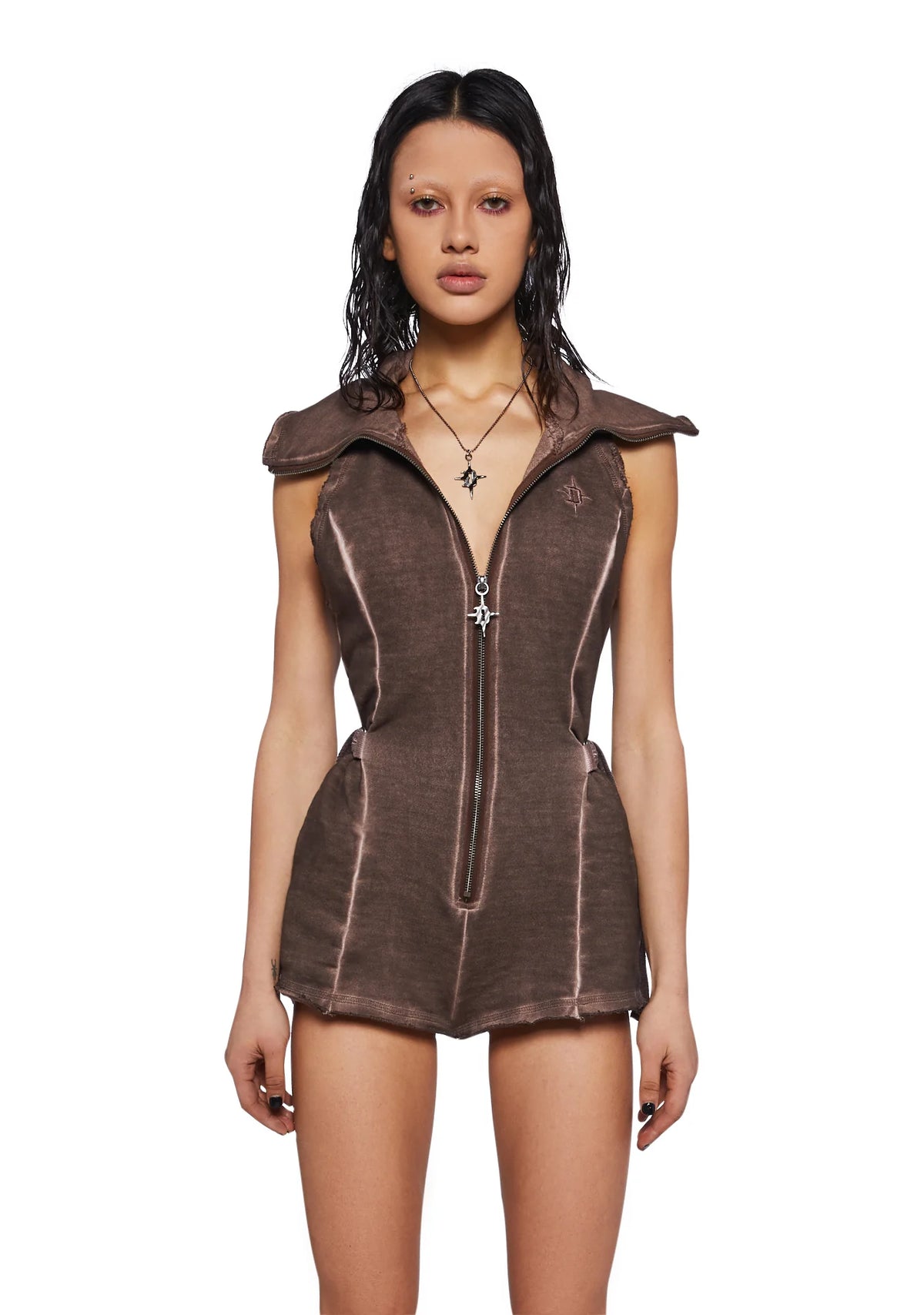 Crossfade Sleeveless Romper - Brown