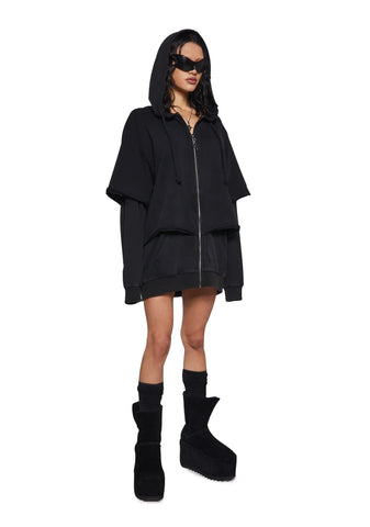 Crossfade Washed Zip-Up Hoodie - Black