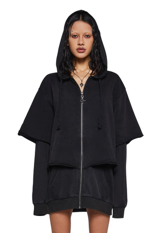 Crossfade Washed Zip-Up Hoodie - Black