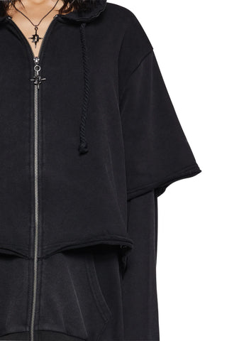 Crossfade Washed Zip-Up Hoodie - Black