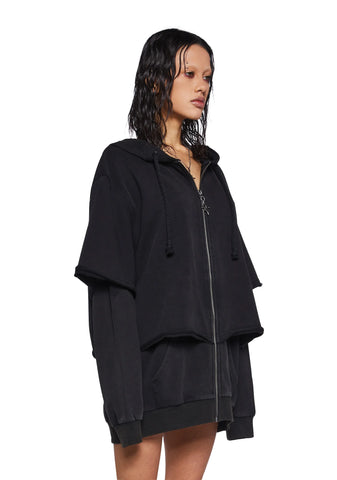 Crossfade Washed Zip-Up Hoodie - Black