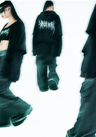 Crossfade Washed Zip-Up Hoodie - Black