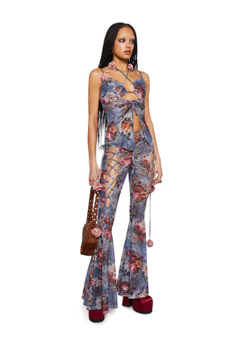 Balcony Serenade Halter Top- Grey