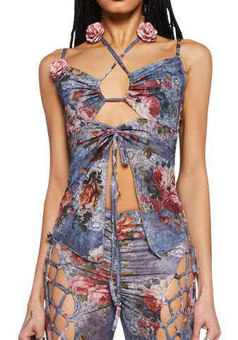 Balcony Serenade Halter Top- Grey