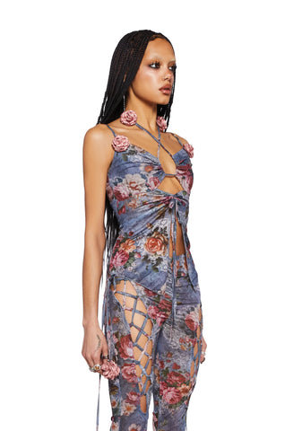 Balcony Serenade Halter Top- Grey