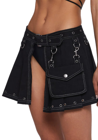 Greatest Escape Pleated Mini Skirt - Black