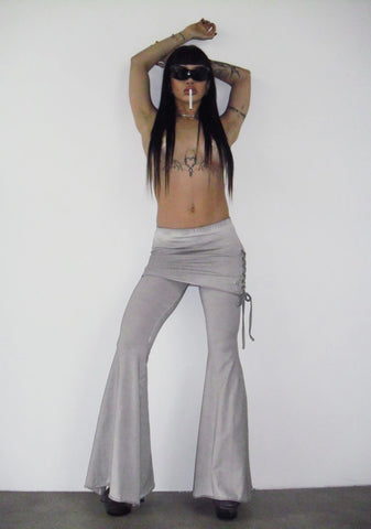 Crossfade Lace-Up Pants With Skirt - Light Gray