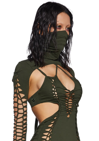 Crossfade Shredded Dress With Shrug - Olive