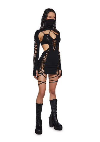 Crossfade Shredded Mini Dress With Shrug