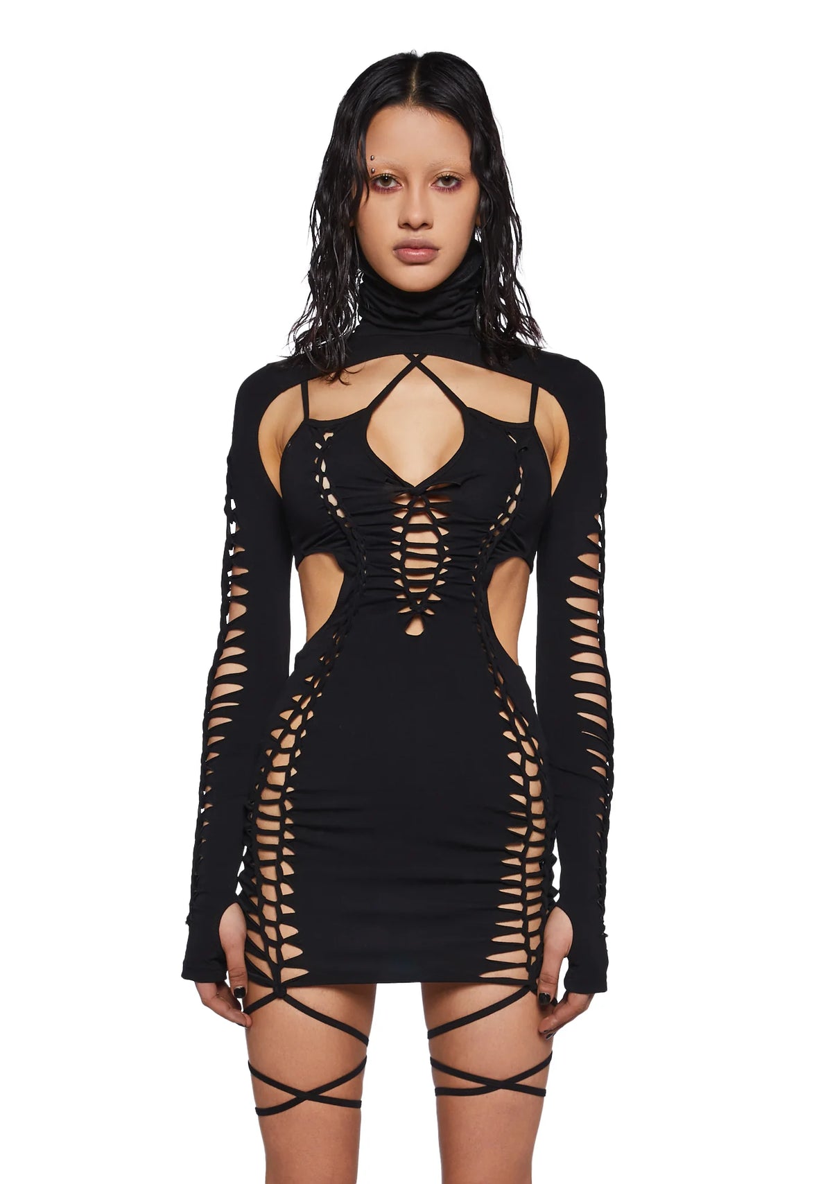 Crossfade Shredded Mini Dress With Shrug