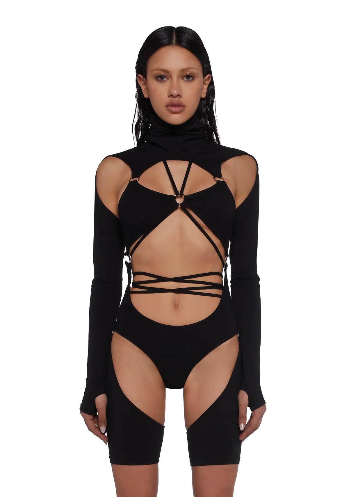 Drifting Guardian Cut-Out Romper - Black