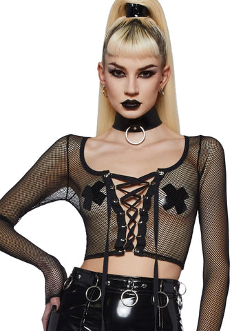 Meet And Greet Fishnet Top - Black