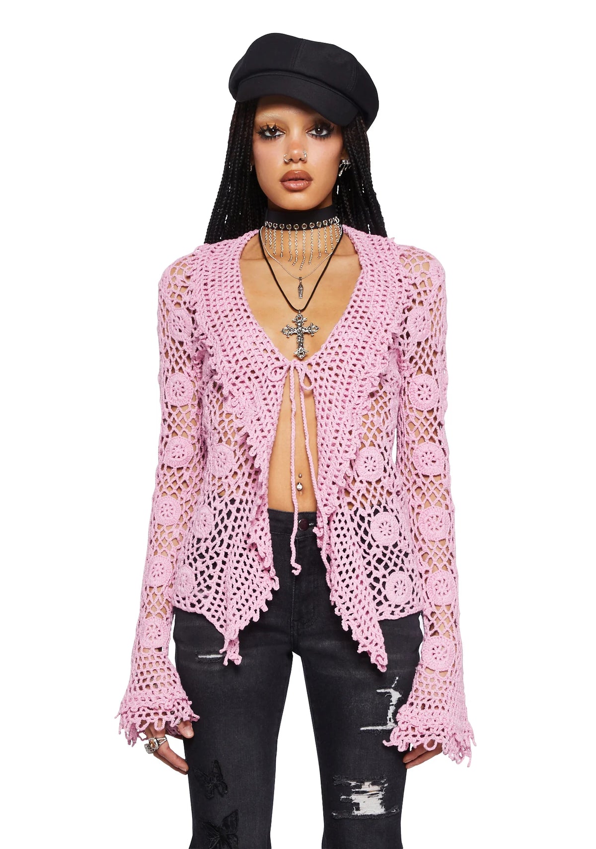 Modern Enchantment Crochet Cardigan - Pink