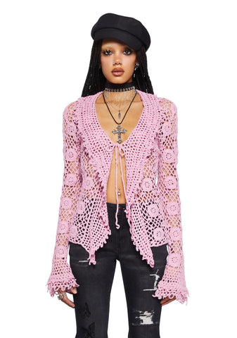 Modern Enchantment Crochet Cardigan - Pink