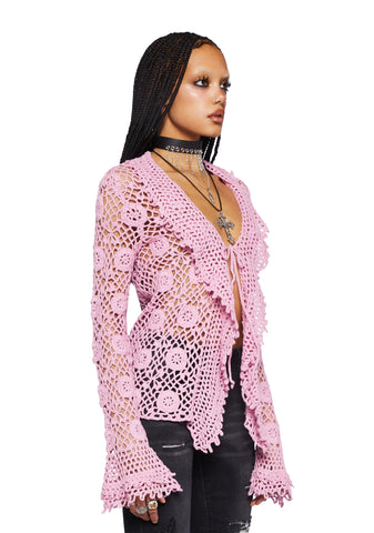 Modern Enchantment Crochet Cardigan - Pink