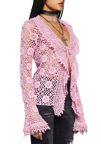Modern Enchantment Crochet Cardigan - Pink