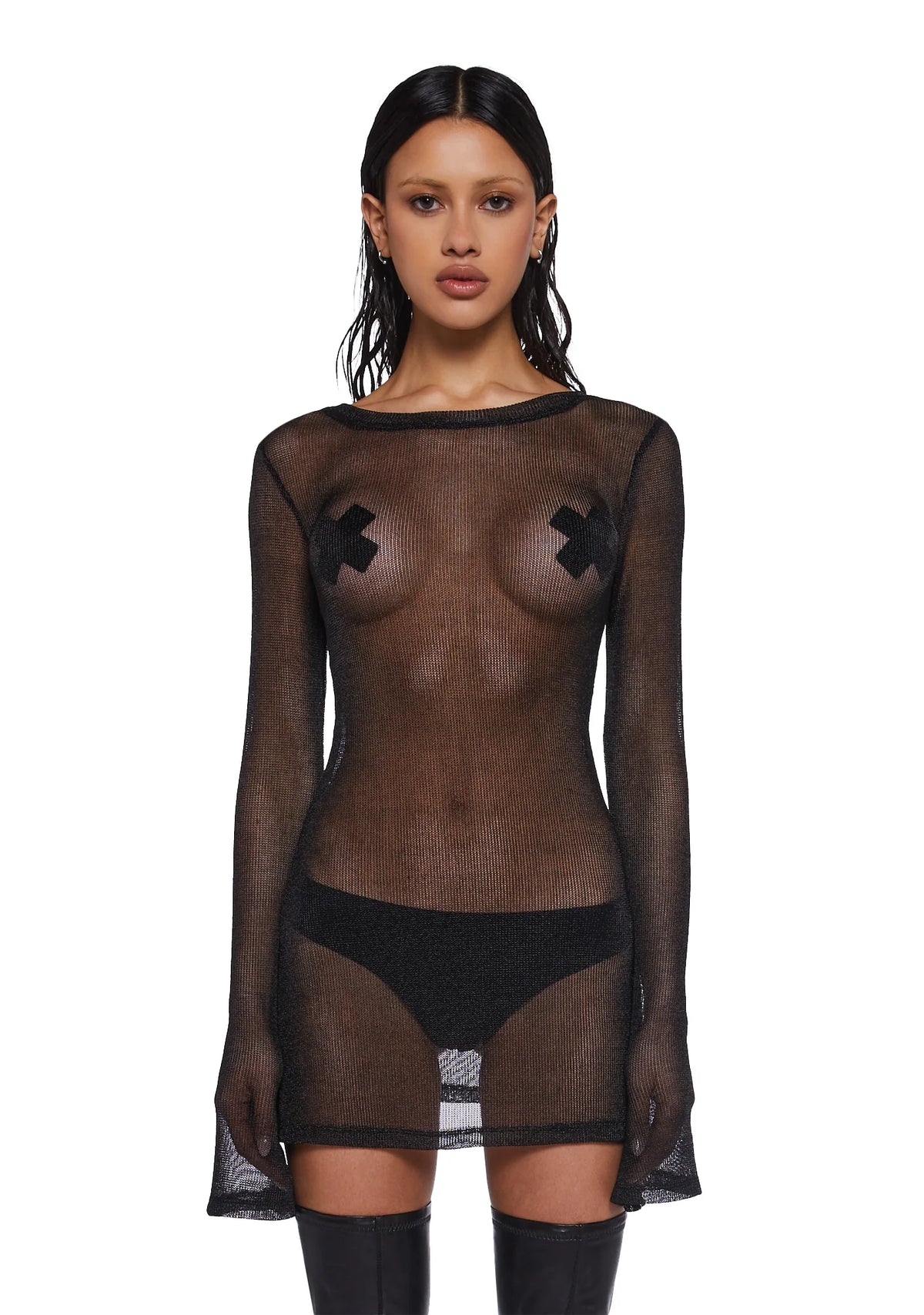 Tempo Metallic Knit Mini Dress - Black