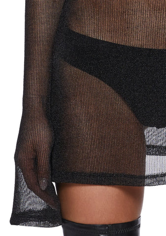 Tempo Metallic Knit Mini Dress - Black