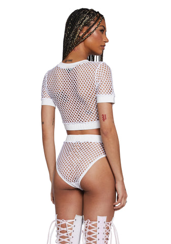 Techno Fantasy Fishnet Crop Top - White