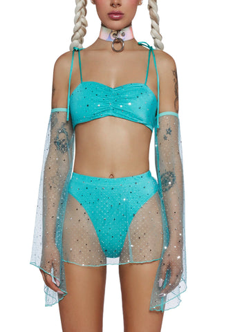 Celestial Queen Crop Top - Aqua
