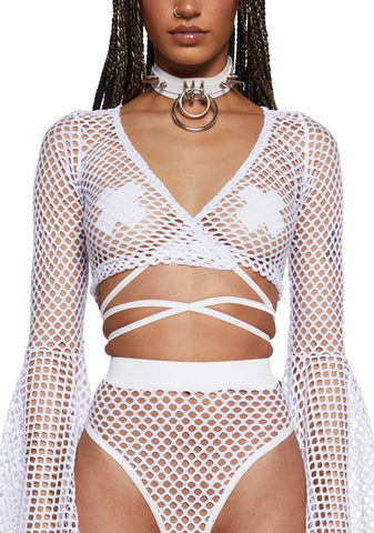 Techno Fantasy Fishnet Wrap Top - White