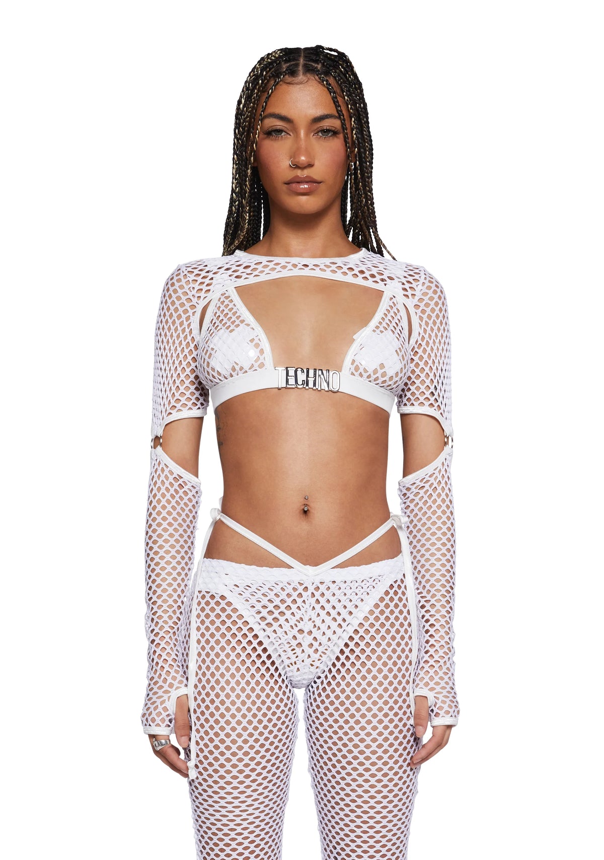 Techno Fantasy Fishnet Shrug - White
