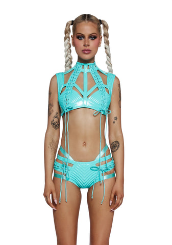 Rude Awakening Harness Bra Top - Teal