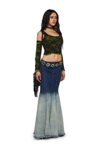 Alternative Spells Lace Top And Gloves Set - Green