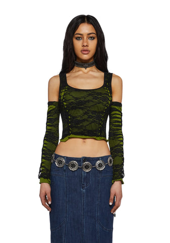 Alternative Spells Lace Top And Gloves Set - Green