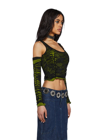 Alternative Spells Lace Top And Gloves Set - Green